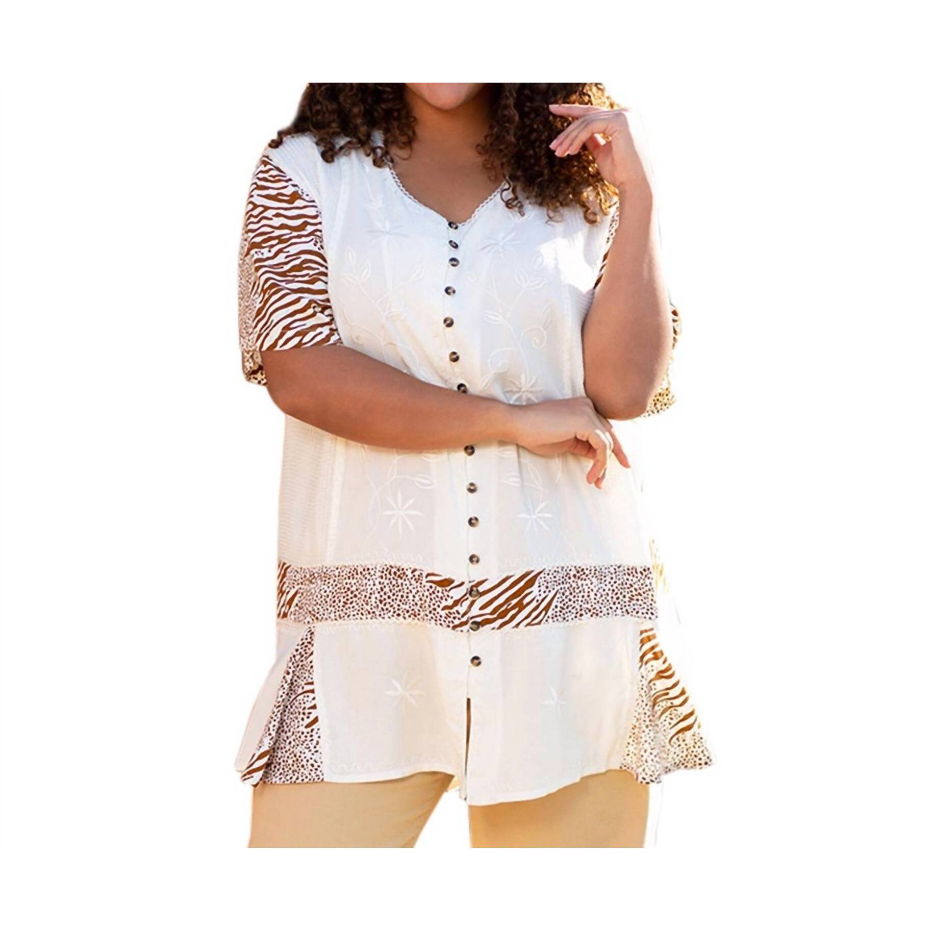 New On The Plus Side Short Sleeve Round Neck Tonya Blouse - Plus In Safari